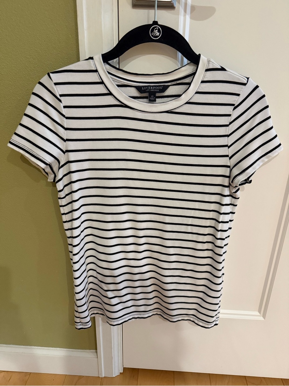 Liverpool White & Black Striped Short Sleeve Crewneck Tee